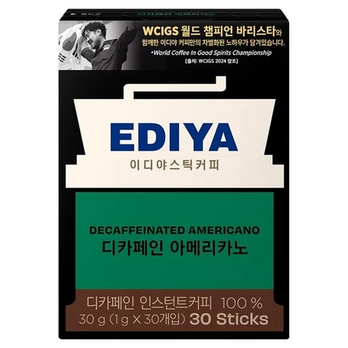 [ㅋㅍ]이디야 디카페인 아메리카노 원두커피스틱, 1g, 30개입, 1개( 5,300원, 15% 할인)