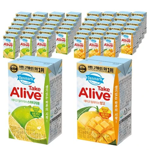 [ㅋㅍ]덴마크 테이크 얼라이브 망고 24p + 스위티자몽 24p, 120ml, 48개( 13,000원, 15% 할인)
