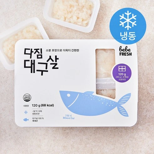 [ㅋㅍ]베베프레시 다짐 대구살 4개입 (냉동), 1개, 120g( 7,800원, 24% 할인)