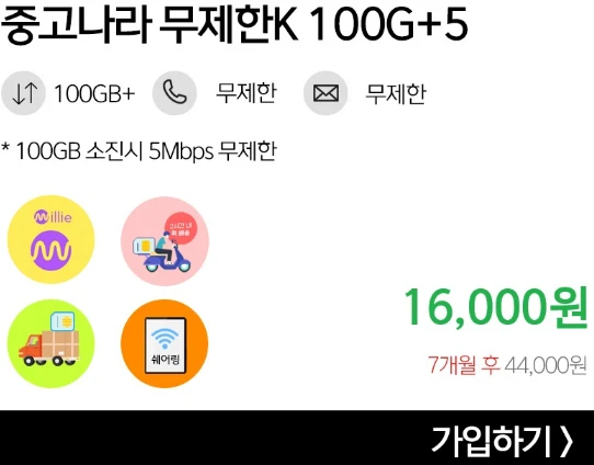 7개월, 16,000원, 100GB+5Mbps 데이터 공유 혜택