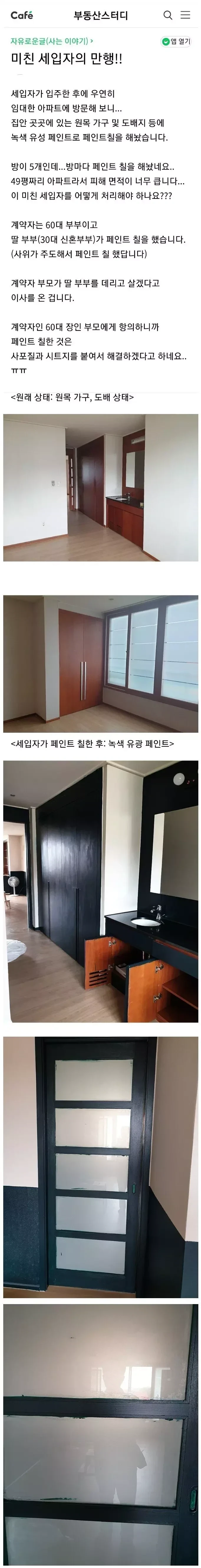 49평 아파트 내부에 페인트칠을 한 세입자