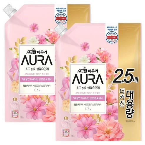[ㅋㅍ]아우라 초고농축 섬유유연제 윌유메리미 리필, 1.7L, 2개, 1.7L × 2개( 8,800원, 12% 할인)
