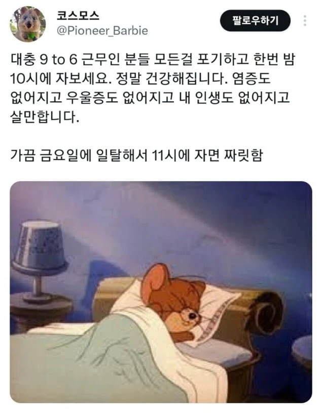 직장인 여러분 밤 10시에 한 번 자보세요 jpg