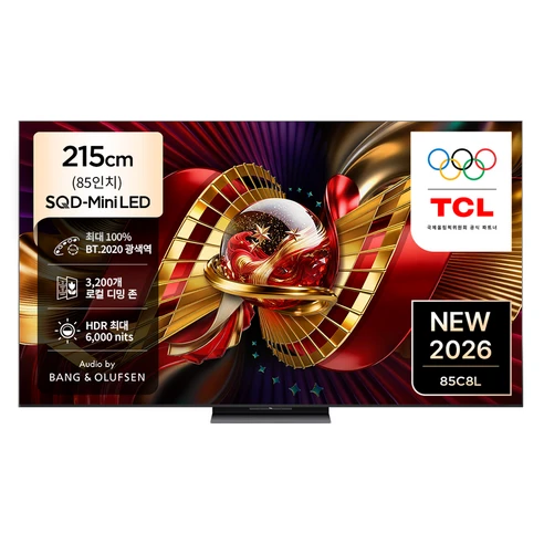 [ㅋㅍ]TCL 4K UHD Mini LED 프리미엄 SQD Google TV, 85C8L, 방문설치, 무타공 벽걸이형(추가비용발생), 215cm(85인치)( 2,356,810원, 30% 할인)