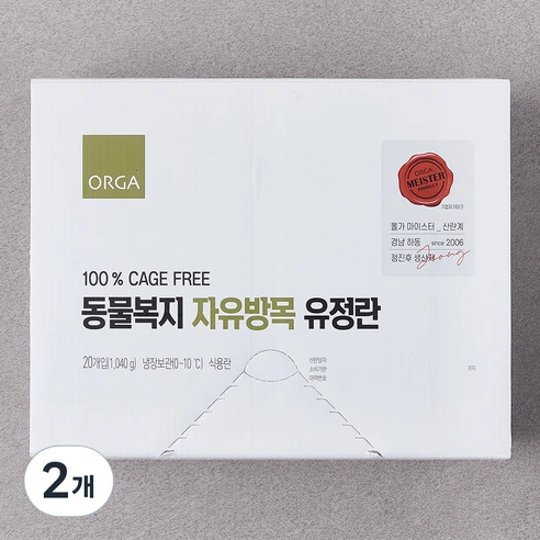 [ㅋㅍ]ORGA 동물복지 인증 자유방목 유정란 1번란 1040g, 20구, 2개( 31,800원, 32% 할인)