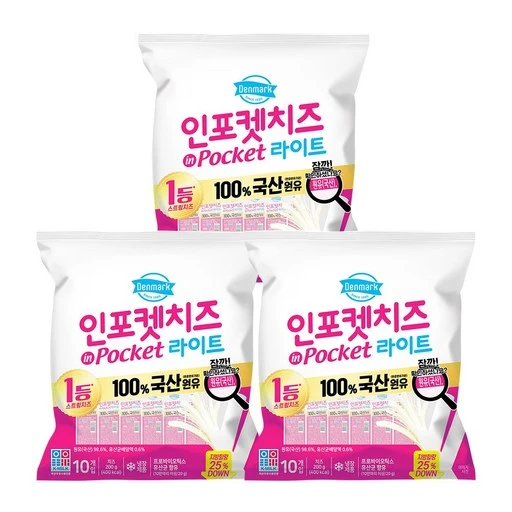 [ㅋㅍ]동원 덴마크 인포켓 스트링 치즈 라이트, 20g, 30개( 18,370원, 23% 할인)
