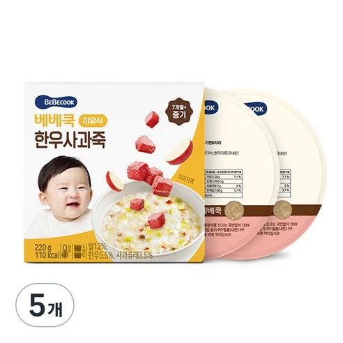 [ㅋㅍ]베베쿡 중기 한우사과죽 실온이유식 2p( 19,750원, 31% 할인)