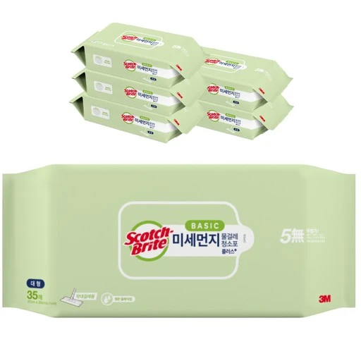 [ㅋㅍ]스카치브라이트 베이직 미세먼지 물걸레 청소포 플러스 35매, 대형(37 x 20..., 6개( 11,910원, 39% 할인)