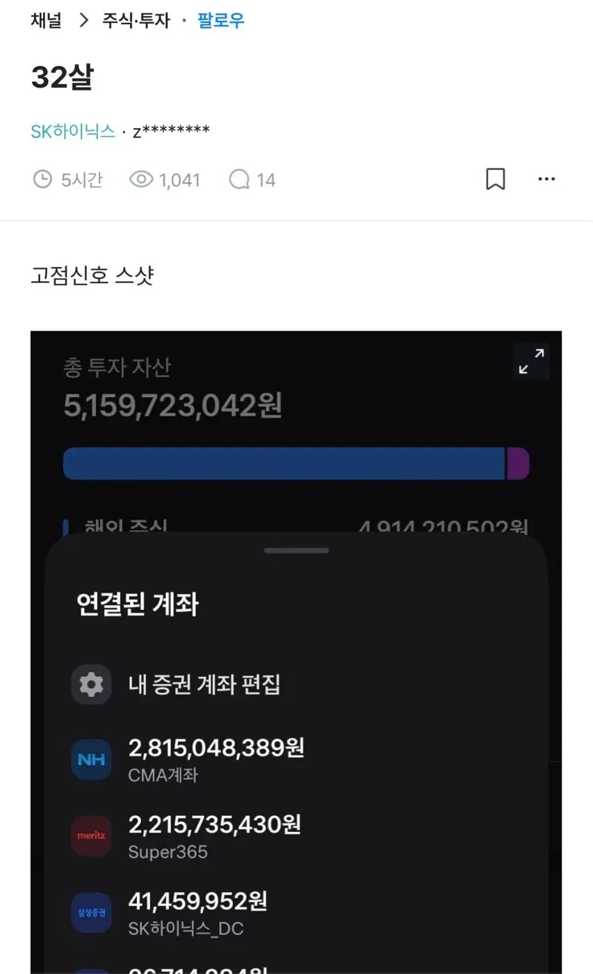 본인 재산 인증하는 32살 하이닉스 직원