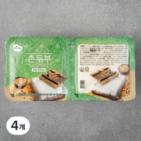 [ㅋㅍ]맑은물에 국산콩 두부, 500g, 4개( 7,460원, 33% 할인)