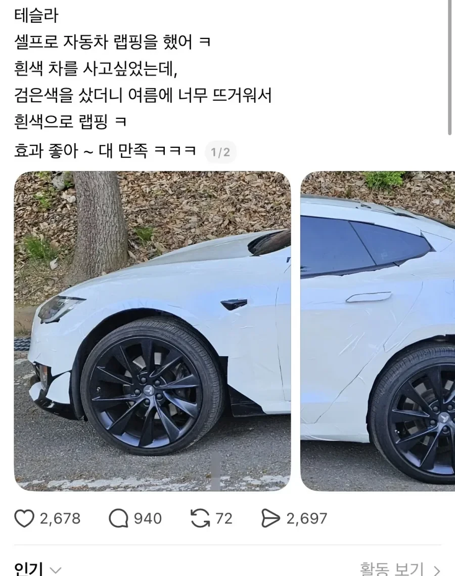 테슬라 셀프 랩핑 한 차주