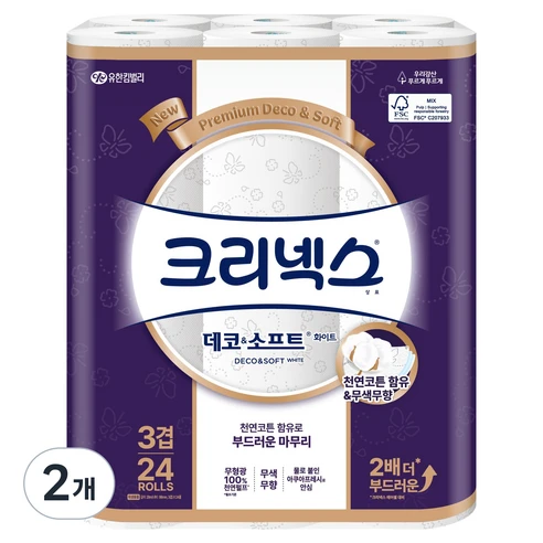 [ㅋㅍ]크리넥스 데코 & 소프트 화이트 화장지, 28m, 24개입, 2개( 26,710원, 15% 할인)