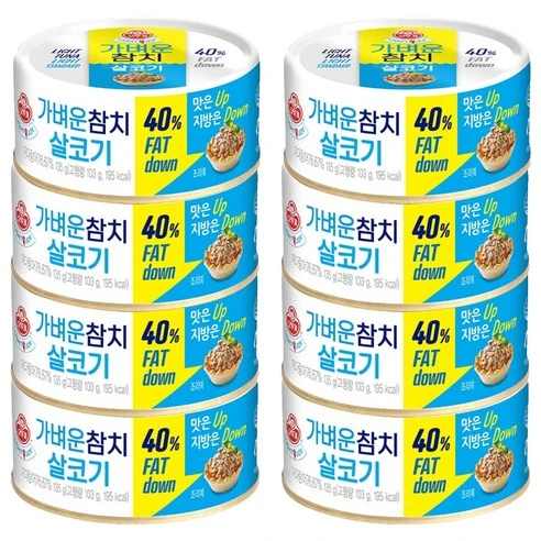 [ㅋㅍ]오뚜기 가벼운참치 살코기, 135g, 8개, 135g × 8개( 11,480원, 21% 할인)