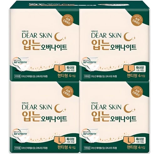 [ㅋㅍ]디어스킨 에어엠보 입는 오버나이트, 특대형, 4개입, 4개( 9,030원, 25% 할인)