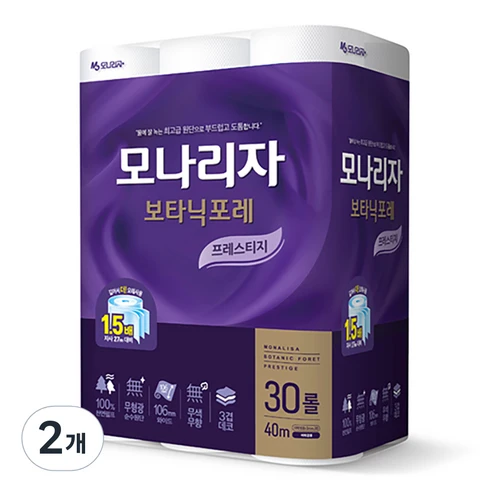[ㅋㅍ]모나리자 보타닉포레 프레스티지 천연펄프 3겹 화장지, 40m, 30개입, 2개( 31,500원, 18% 할인)