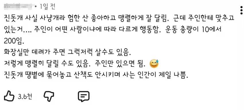 주인에게 힘을 숨긴다는 진돗개 ㄷ
