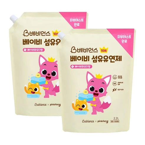 [ㅋㅍ]베비언스 핑크퐁 베이비 섬유유연제 베이비파우더향 리필, 2.2L, 2개, 2.2L × 2개( 10,820원, 12% 할인)