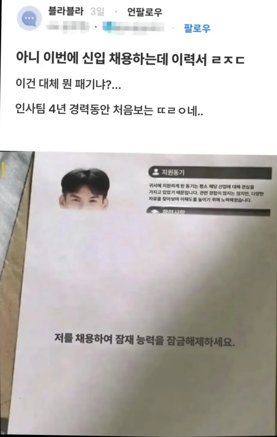 레전드 신입 이력서 ㄷㄷ