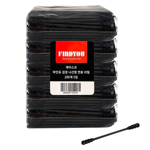 [ㅋㅍ]파인듀 검정 나선형 면봉 리필, 200개입, 5개( 8,700원, 19% 할인)