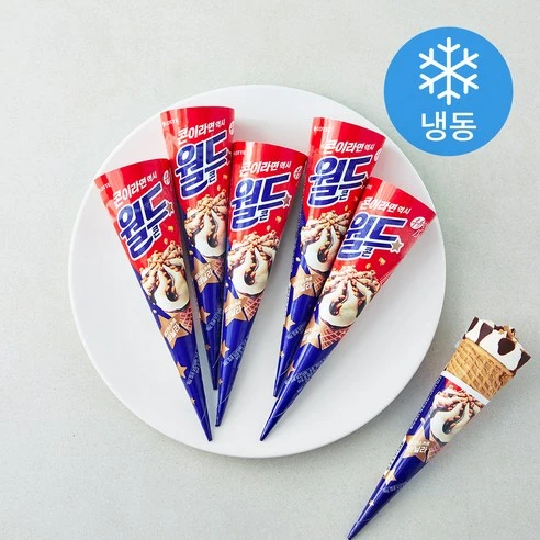 [ㅋㅍ]롯데웰푸드 월드콘 아이스크림 (냉동), 160ml, 5개입, 1개( 4,900원, 29% 할인)