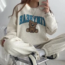 [ㅋㅍ]ANYOU 여성 빅사이즈 오버핏 맨투맨 오버핏 캐릭터 조거 트레이닝복 세트( 18,530원 )