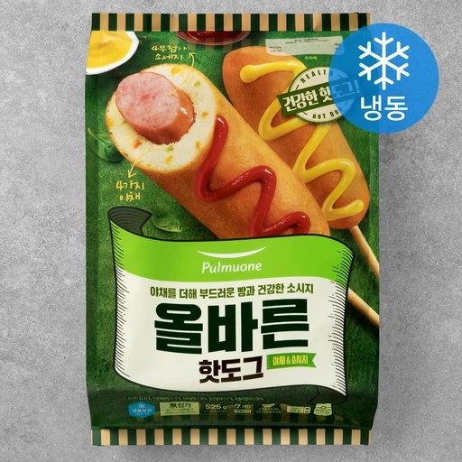 [ㅋㅍ]풀무원 올바른 핫도그 개별 (냉동), 525g, 1개( 4,650원, 49% 할인)