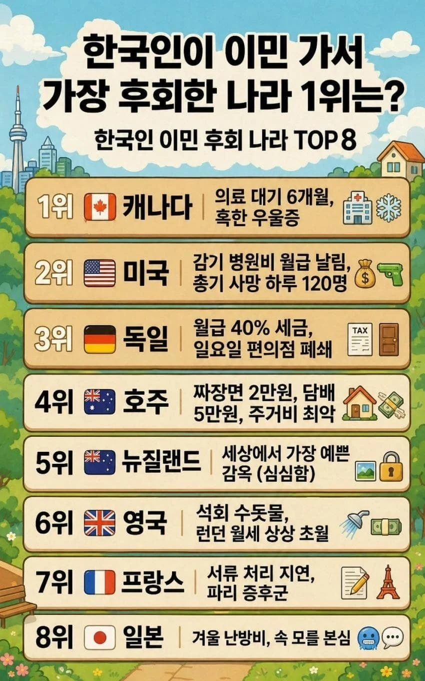 한국인이 이민 가서 후회 한다는 나라 1위 jpg