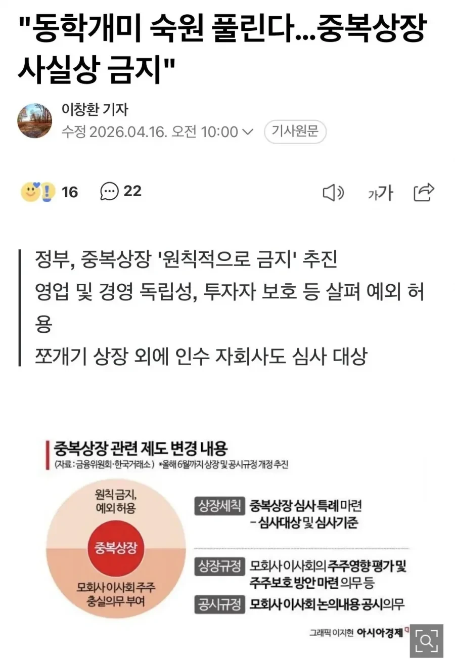 동학개미 숙원 풀린다..중복상장 사실상 금지