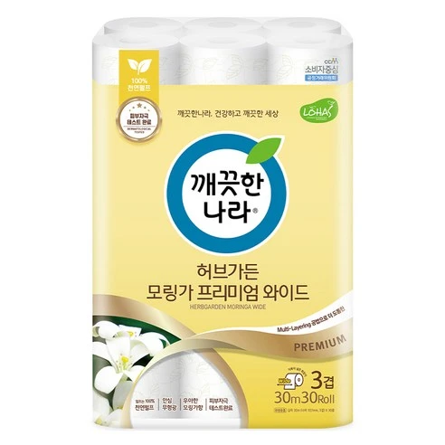 [ㅋㅍ]깨끗한나라 허브가든 모링가 3겹 천연펄프 화장지( 17,640원, 30% 할인)