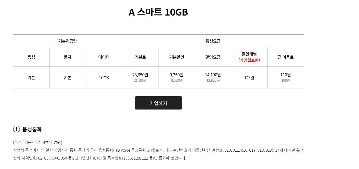 알뜰폰 통신요금제 정보: SK망 10GB 무제한, 100원부터