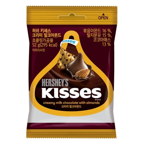 [ㅋㅍ]키세스 허쉬 크리미 밀크아몬드, 52g, 1개, 52g × 1개( 2,200원, 83% 할인)