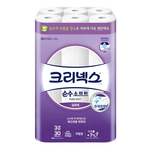 [ㅋㅍ]크리넥스 순수소프트 쿠션 알로에 화장지( 14,420원, 33% 할인)