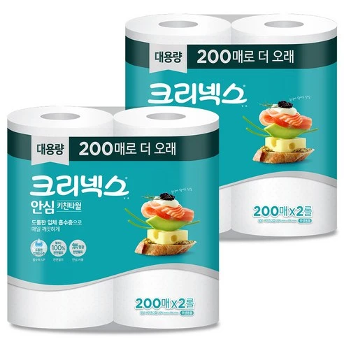 [ㅋㅍ]크리넥스 안심 키친타월, 200매, 4개, 200매 × 4개( 4,570원, 23% 할인)
