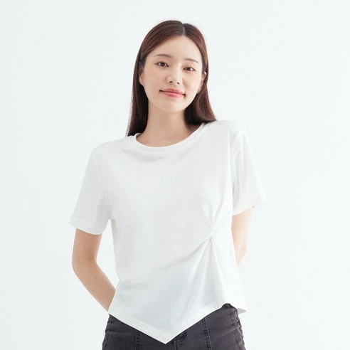 [ㅋㅍ]엘쏘 여성용 언밸런스 크롭 반팔 티셔츠, L(66)( 5,330원, 26% 할인)