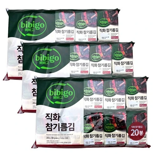 [ㅋㅍ]비비고 직화 참기름김, 90g, 3개( 15,660원, 21% 할인)
