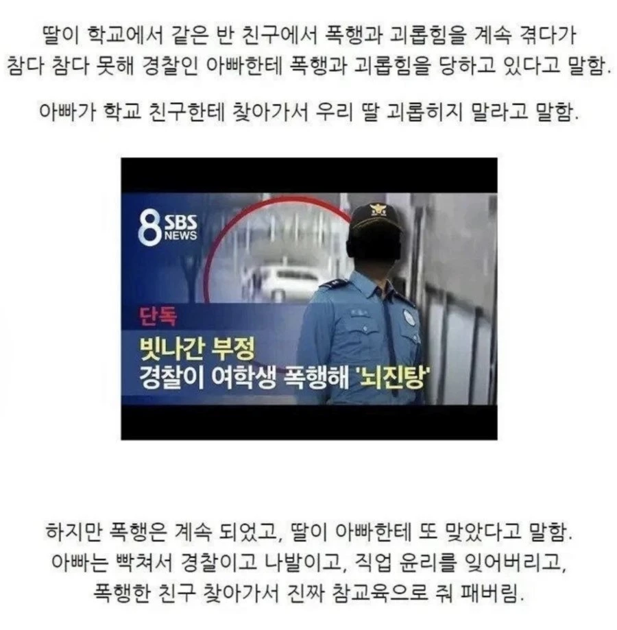 딸 괴롭힌 가해자 폭행한 경찰아빠