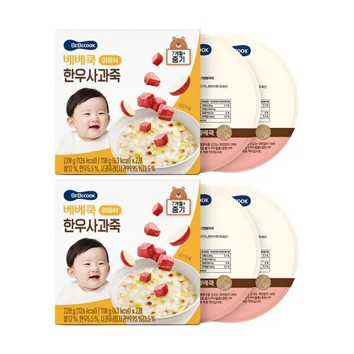 [ㅋㅍ]베베쿡 중기 한우사과죽 실온이유식 2p( 7,900원, 39% 할인)
