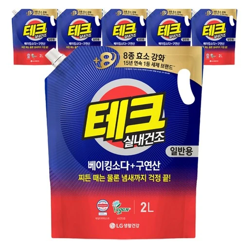 [ㅋㅍ]테크 베이킹소다 플러스 구연산 실내건조 액체세제 일반 리필, 2L, 6개( 20,000원, 32% 할인)