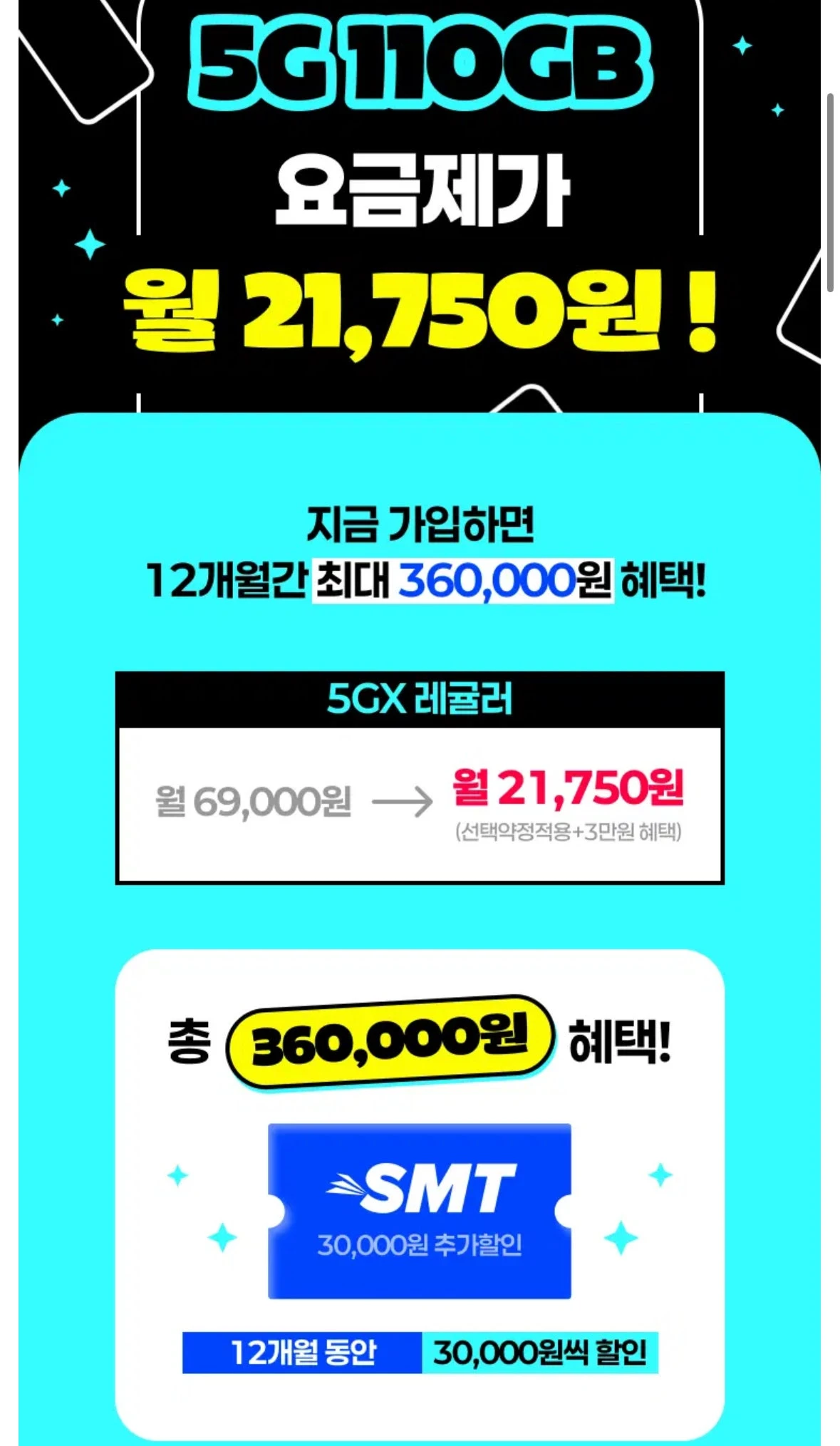 SKT 5GX 레귤러 요금제 알뜰폰급 프로모션