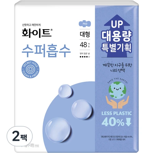 [ㅋㅍ]화이트 수퍼흡수 울트라 슬림 생리대 날개형( 17,550원, 19% 할인)